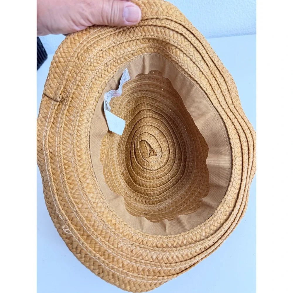 The Children's Place Girls Straw Fedora Hat Tan Beaded Band‎ S/P 4-6 Summer Hat
